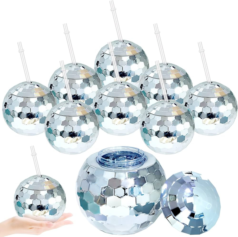 8 Pieces 70s Disco Flash Ball Drinks Cups with Lid and Straw 20 Ounce Disco Party Cups 1970s Mirr... | Amazon (US)