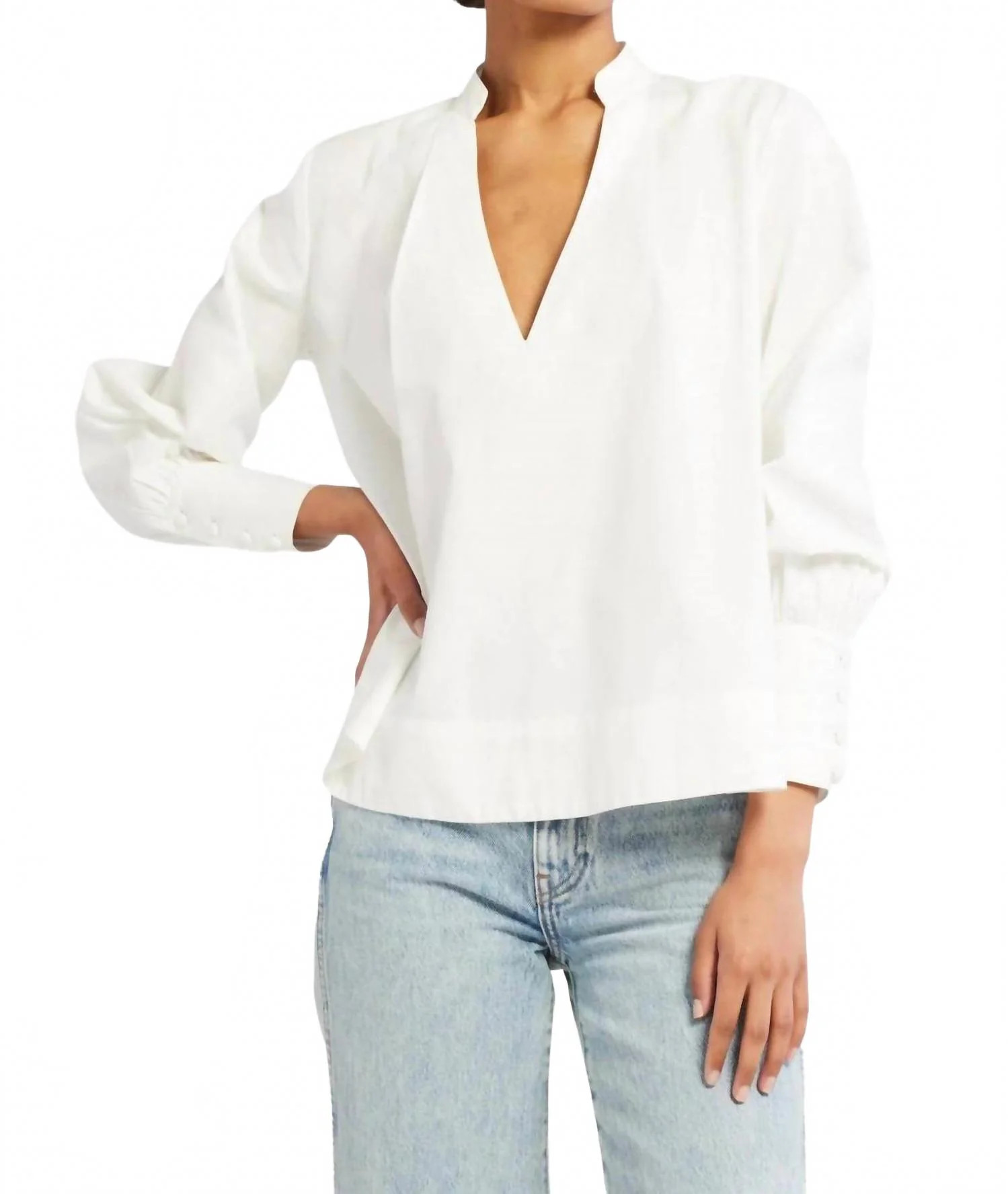Freya V Neck Top In White | Shop Simon