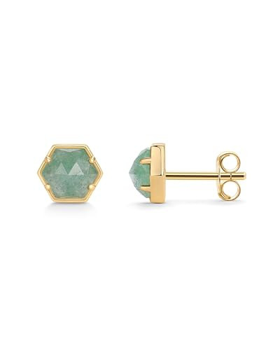 PAVOI 14K Yellow Gold Plated Hexagon Green Fluorite Gemstone Stud Earrings for Women | Natural Birthstone Earring Pair | Amazon (US)