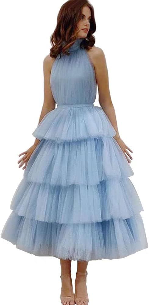 WDBFY Women‘s Tiered Tulle Prom Dresses Halter Homecoming Dress Evening Party Gowns | Amazon (US)