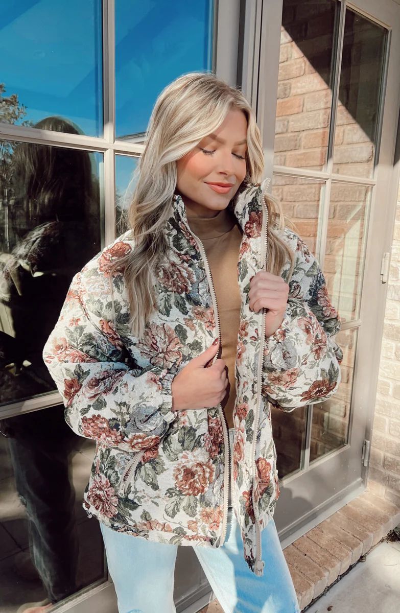Candid Feelings Floral Printed Puffer Jacket | Apricot Lane Boutique