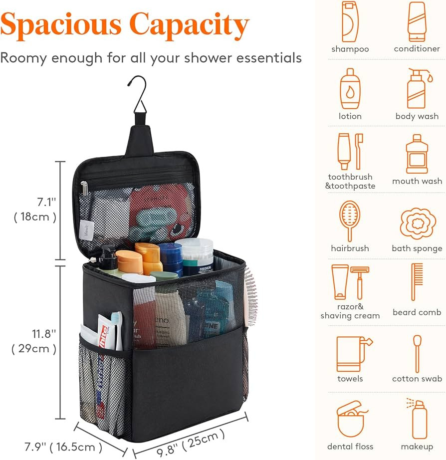 Lifewit Shower Bag Mesh Shower Caddy Portable College Dorm Room Essentials Tote Bag for Bathroom, Gym, Travel, Camping Quick Dry Hanging Shower Organizer Basket Toiletry Bag, Large, Black | Amazon (US)
