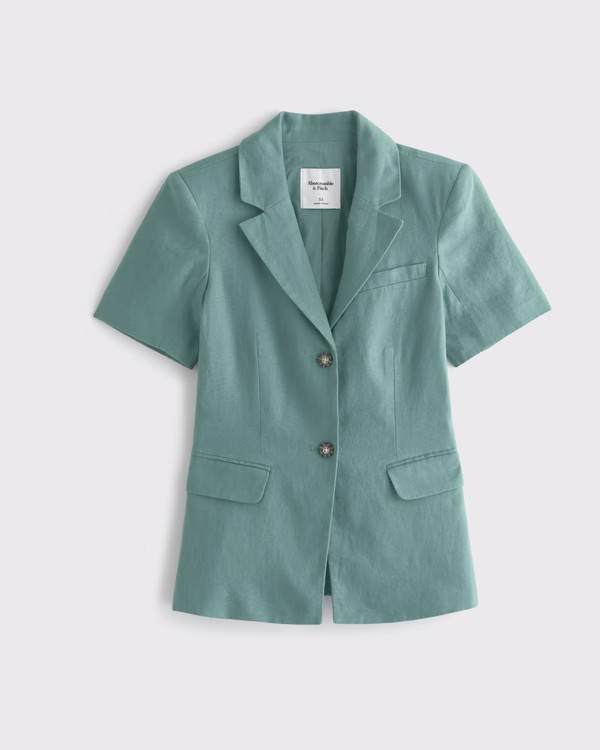 Short-Sleeve Premium Linen Blazer | Abercrombie & Fitch (US)