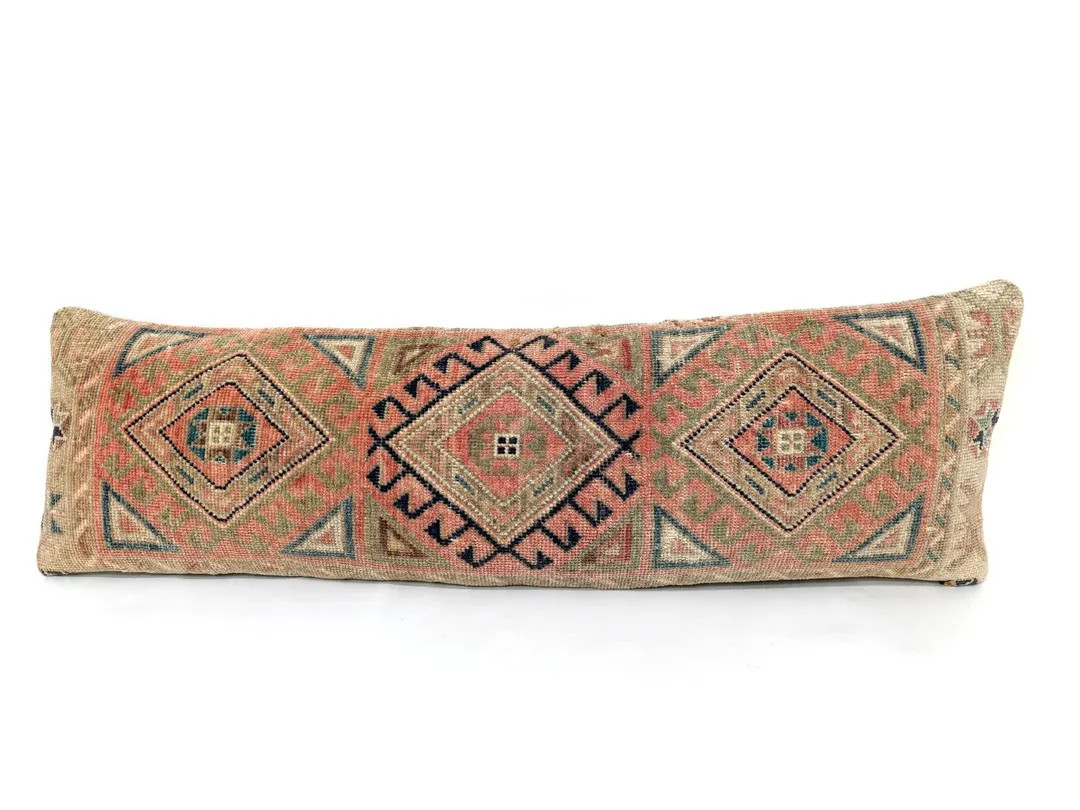 Unique Rare Antique Long Lumbar Pillow, Bohemian Bed Lumbar Pillow Cover, Extra Long Pillow, Mute... | Etsy (US)