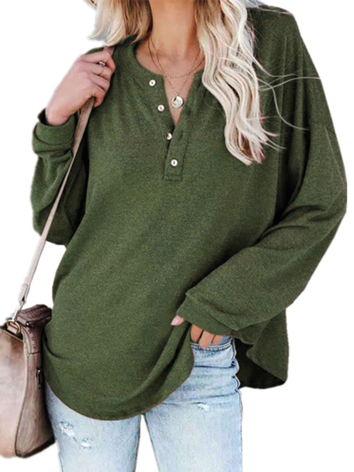 Long Sleeve Casual Loose Pullover Tunic Tops For Women Ladies Fashion Autumn Fall Button Up Henle... | Walmart (US)