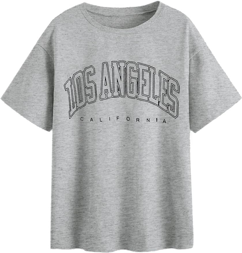 Meladyan Women Casual Los Angeles Letter Print Short Sleeve Tee Shirt Oversized Summer Round Neck... | Amazon (US)
