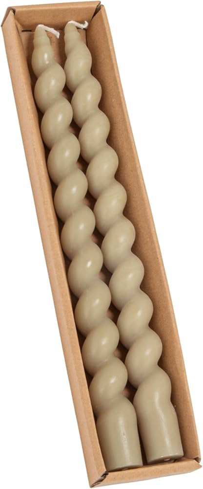 Creative Co-Op 2-Piece Unscented Twisted Taper Candles in Box, Grey | Amazon (US)