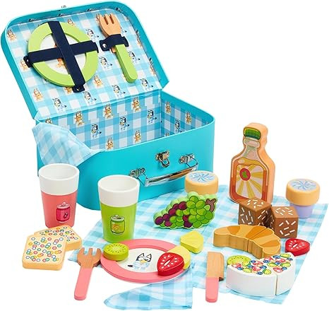 Bluey – Picnic Basket Set – 30 Piece Wooden Roleplay Toy with Carry Case, Cutlery & Pretend F... | Amazon (US)