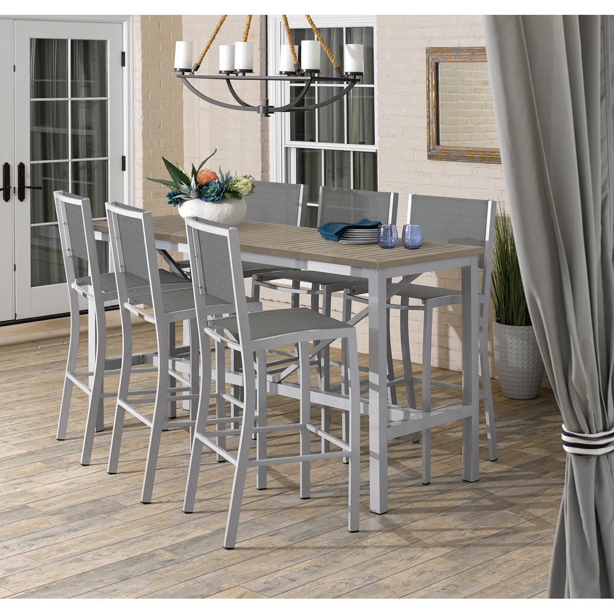 Travira 7-Piece Bar Table and Sling Bar Chair Rectangular Dining Set - 72"x30" | Wayfair North America