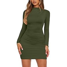 IHOT Women's 2025 Mock Neck Long Sleeve Mini Dresses Short Slim Fit Ruched Bodycon Club Party Cas... | Amazon (US)