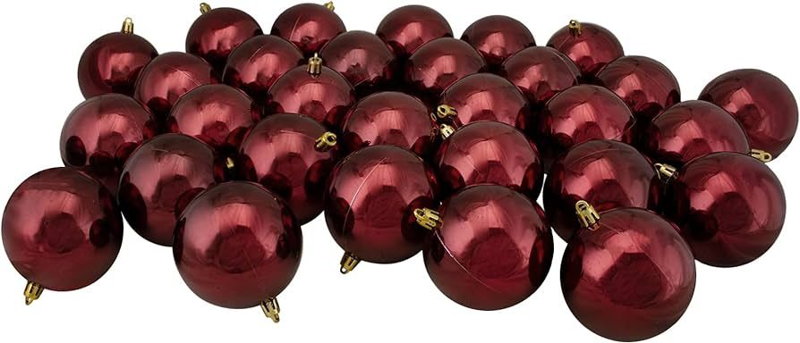 32ct Burgundy Red Shatterproof Shiny Christmas Ball Ornaments 3.25" (82mm) | Amazon (US)