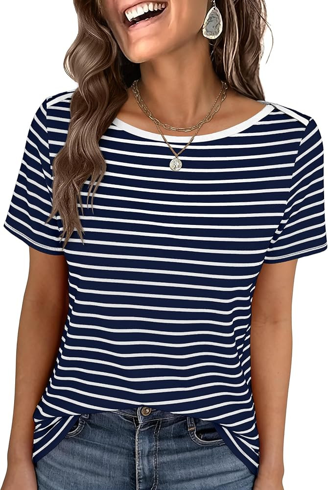 ANRABESS Womens Boat Neck Tops Short Sleeve T-Shirts Causal Fashion Tee Shirts 2026 Summer Spring... | Amazon (US)