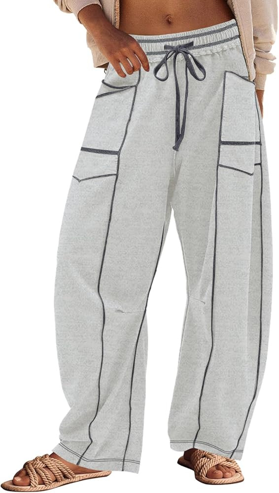 Panadila Womens Barrel Pants Drawstring Wide Leg Sweatpants Baggy Summer Lounge Pants Casual Beac... | Amazon (US)