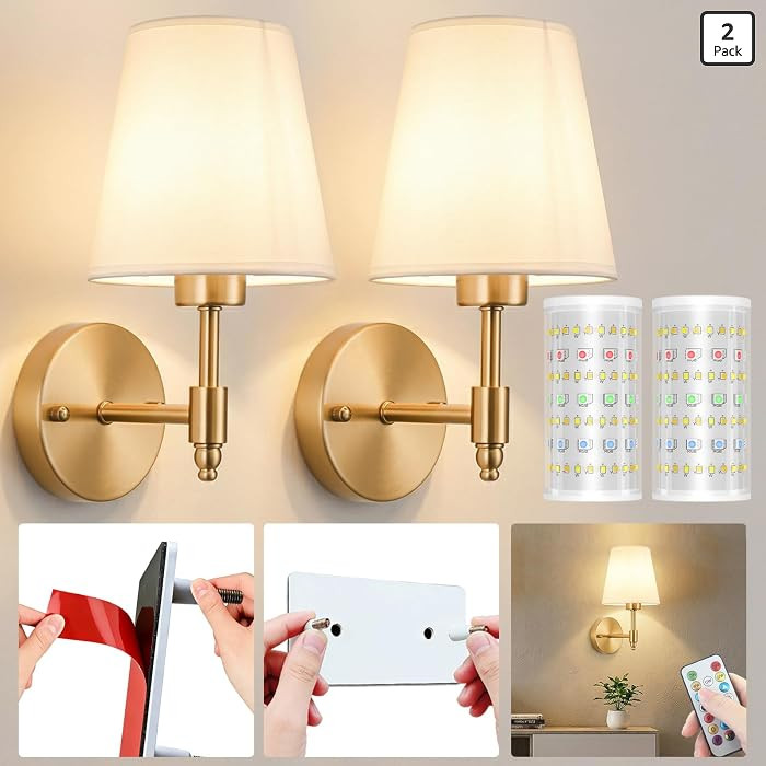 Nekhung Battery Operated Wall Sconce, Peel and Stick Sconces Set of 2 | Amazon (US)