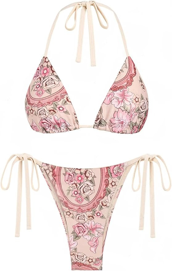 ZAFUL Bikini Sets for Women Halter Two Piece Swimsuit Ribbed High Cut Tie Side Thong Bathing Suit... | Amazon (US)