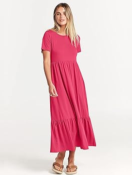 ANRABESS Womens 2025 Summer Casual Maxi Dress A line Tiered Flowy Short Sleeve Crewneck T Shirt B... | Amazon (US)