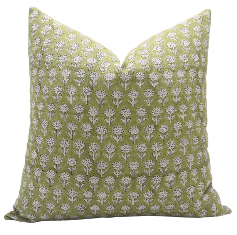 14x14 Pillow Cover Decorative Floral Block Print Thick Linen Handmade Cushion - PANKHUDI | Wayfair North America