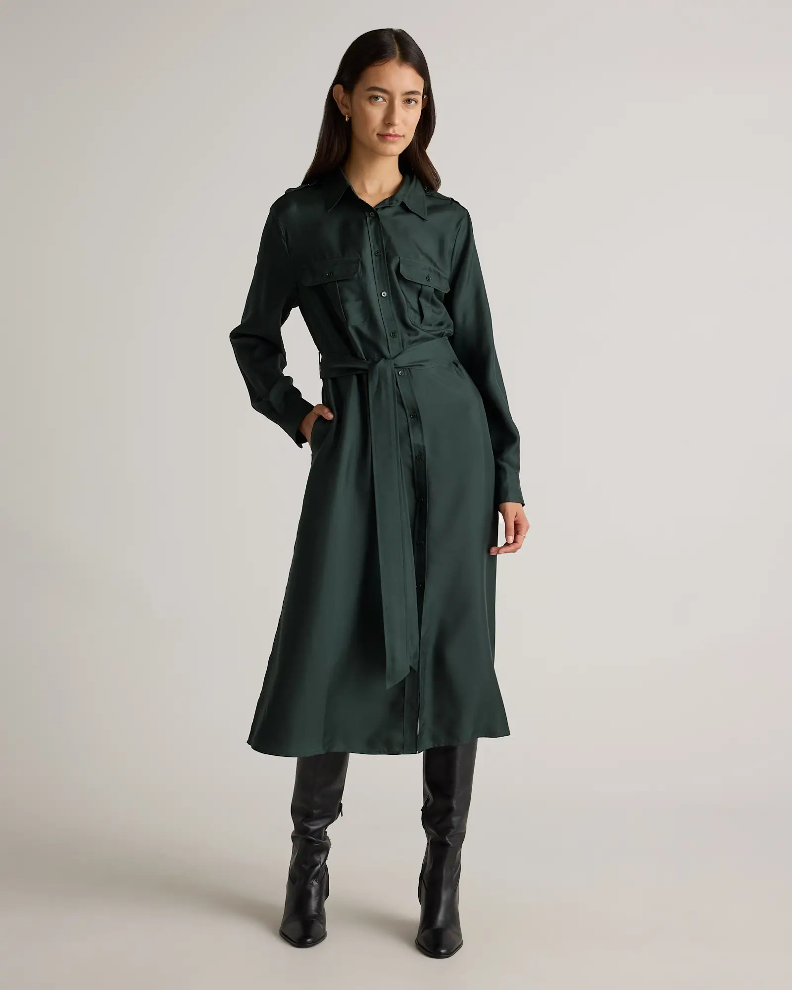 100% Silk Twill Utility Shirt Dress | Quince