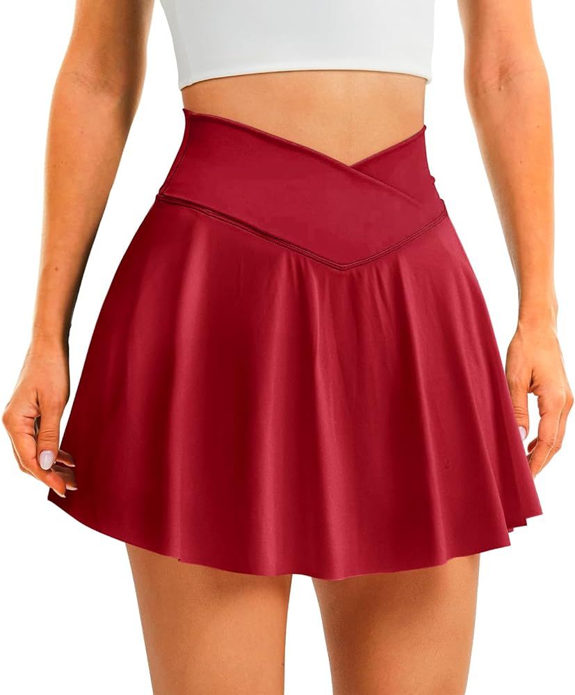 Womens Tennis Skirt with Pockets Shorts Crossover High Waisted Athletic Skorts Skirts for Golf Ru... | Amazon (US)