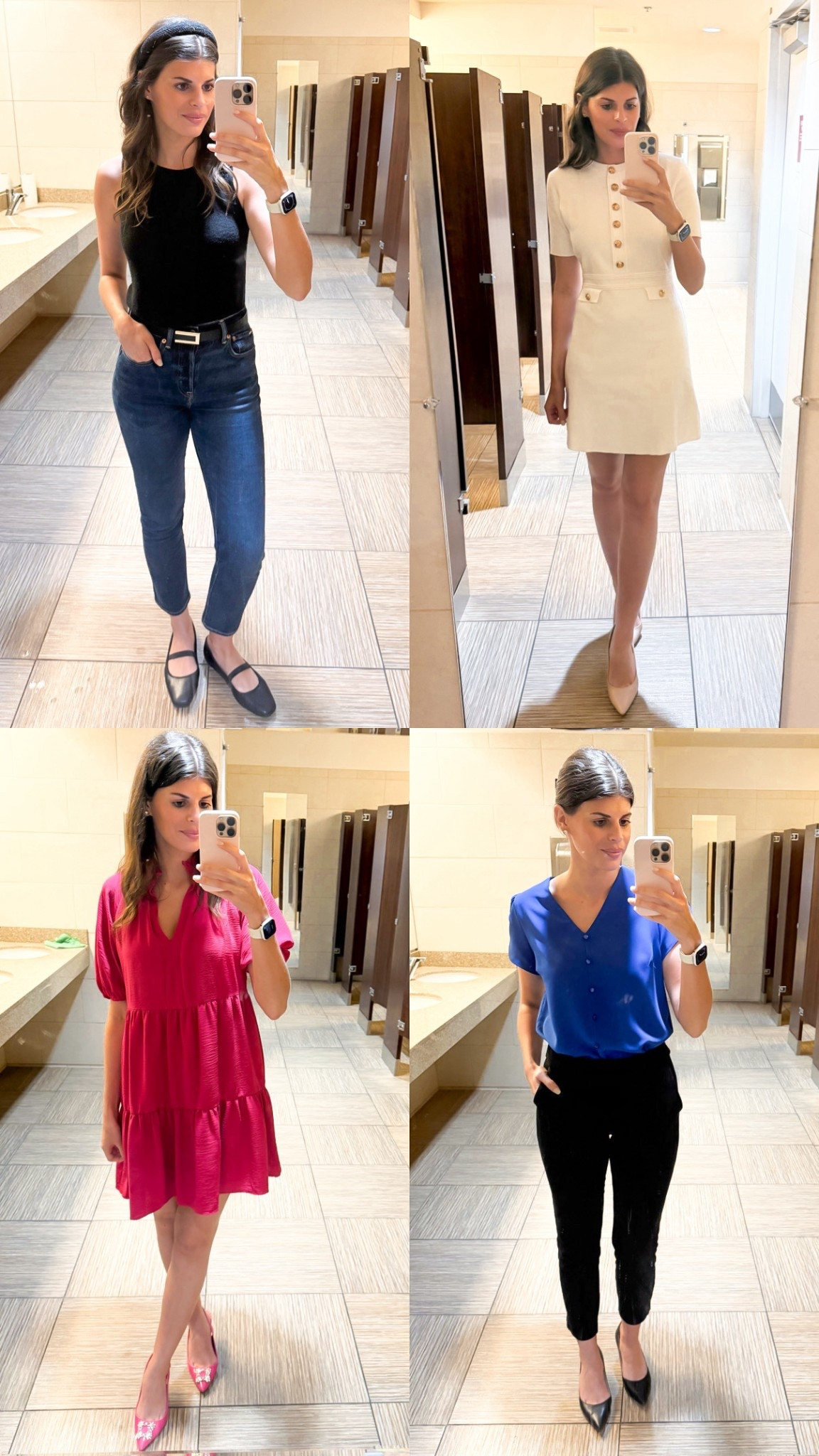 This week’s workwear outfit 

Black tank: Old Navy | Small
Jeans: American Eagle | 4R
Ballet Flats: Old Navy | 9 (tts) 

White dress: Amazon | Small 
Nude Heels: Christian Siranio | 9

Pink Dress: JC Penny | Small 
Pink Sling Backs: Nordstrom Rack 

Blue Top: Amazon | Small
Black Pants: Costco | 4
Black Heels: Amazon | 9 

#LTKWorkwear #LTKFindsUnder50 #LTKSummerEdit