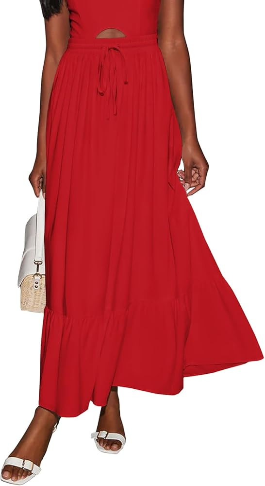 Aoudery Maxi Skirt for Women Boho Casual Flowy Long Skirts with Pockets High Waisted Ruffle Tiere... | Amazon (US)