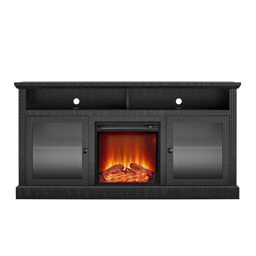 Ameriwood Home Nashville 62 in. Electric Fireplace TV Stand in Black | The Home Depot