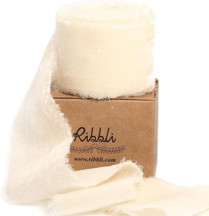 Ribbli Ivory Velvet Ribbon 2 Inch Handmade Frayed Vintage Christmas Ribbon for Gift Wrapping Chri... | Amazon (US)