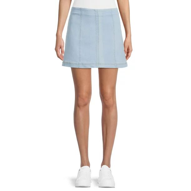No Boundaries Juniors Seamed A-Line Mini Denim Skirt, Sizes XS-XXXL | Walmart (US)