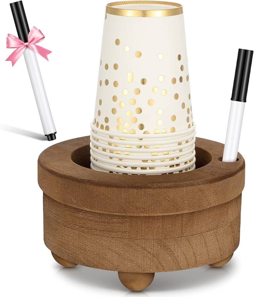 Cup Holder Wooden Cup Holder with Marker Slot Brown Cup Holder Dispenser Disposable Cup Dispenser... | Amazon (US)