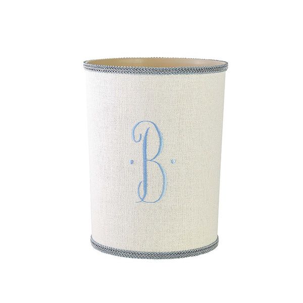 Linen Wastebasket in Ivory with Blue Trim | Caitlin Wilson Design