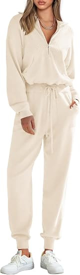 PRETTYGARDEN Women's 2 Piece Sweater Set Pullover Zip Up Sweatshirt Jogger Sweatpants Tracksuit C... | Amazon (US)