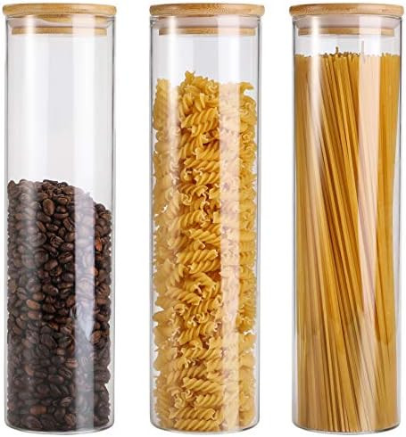 Lawei 3 Pack Glass Pasta Storage Containers - 36 Oz Glass Airtight Food Storage Jars with Bamboo ... | Amazon (CA)