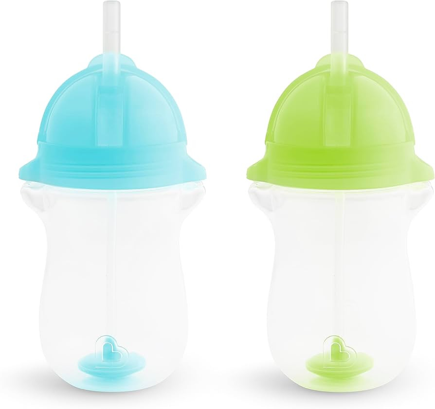 Munchkin Any Angle Weighted Toddler Straw Cups with Click Lock Lid, 10 Ounce, 2 Pack, Blue/Green | Amazon (US)