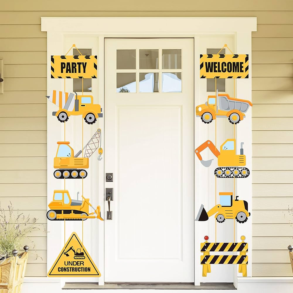 10 Pcs Construction Themed Party Cardboard Cutout Porch Banner Sign Decoration Supplies for Kids ... | Amazon (US)