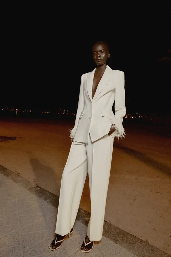 BLAZER WITH FEATHER CUFFS | Zara US
