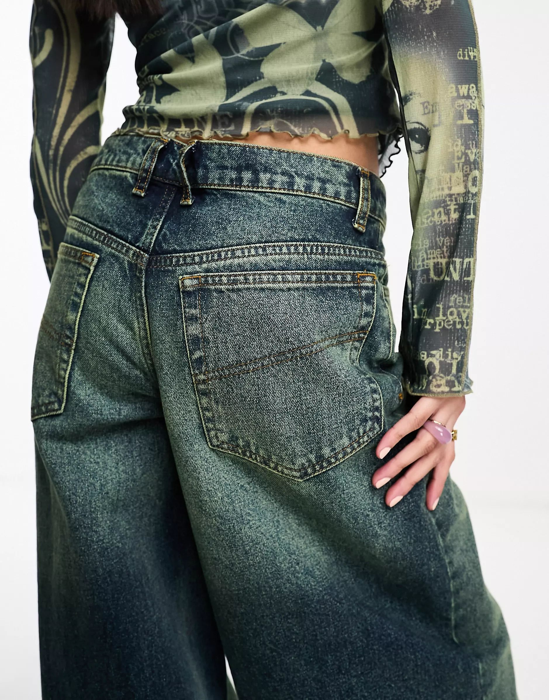 COLLUSION x023 ultra baggy jeans in green cast wash | ASOS (Global)
