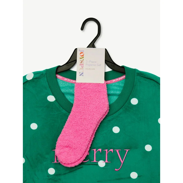 Joyspun Women's Stretch Velour Pajama Set with Sock, 3-Piece Set, Sizes S to 3X | Walmart (US)