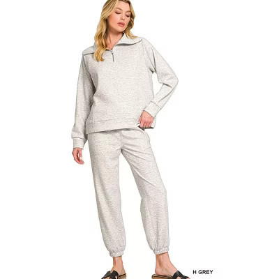 Zenana Scuba Half Zip Sweatshirts and Joggers Set Gray M | Target
