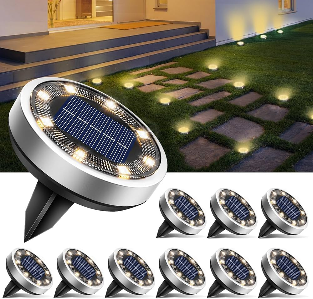 btfarm 10 St\u00fcck Solar Bodenleuchten Aussen, 8 LED Gartenbeleuchtung Solar Wasserdicht Boden ... | Amazon (DE)