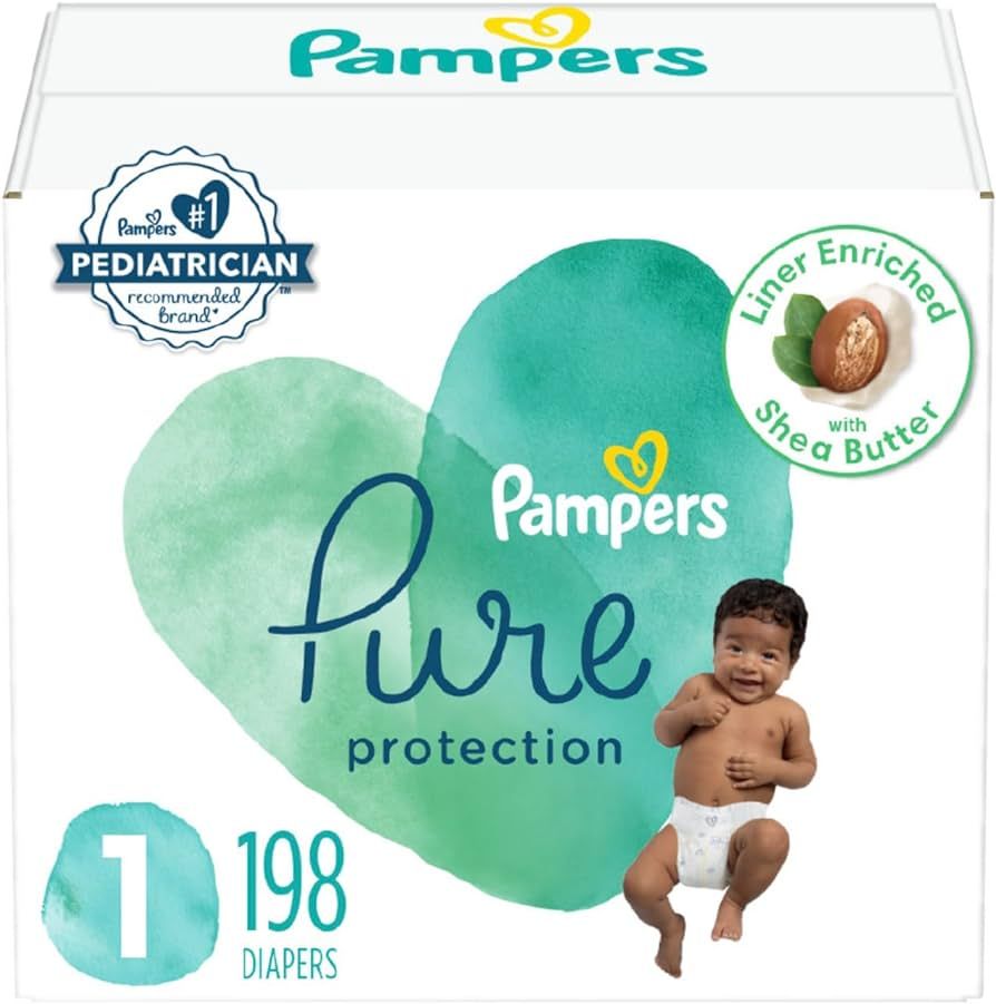 Pampers Pure Protection Diapers - Size 1, One Month Supply (198 Count), Hypoallergenic Premium Di... | Amazon (US)