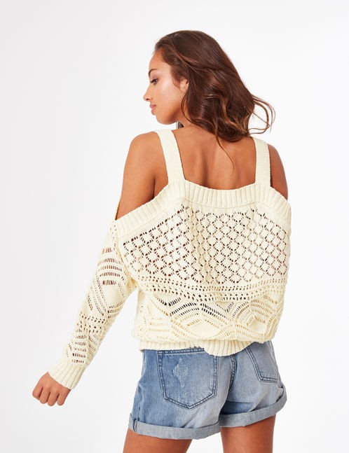 pull épaules dénudées ajouré écru | Jennyfer