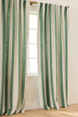 Cotton Jacquard Notched Striped Curtain | Anthropologie (US)