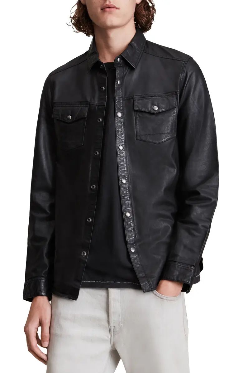 AllSaints Irwin Leather Shirt | Nordstrom | Nordstrom