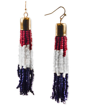 Charter Club Gold-Tone Red, White & Blue Seed Bead Tassel Drop Earrings, Created for Macy's & Rev... | Macys (US)