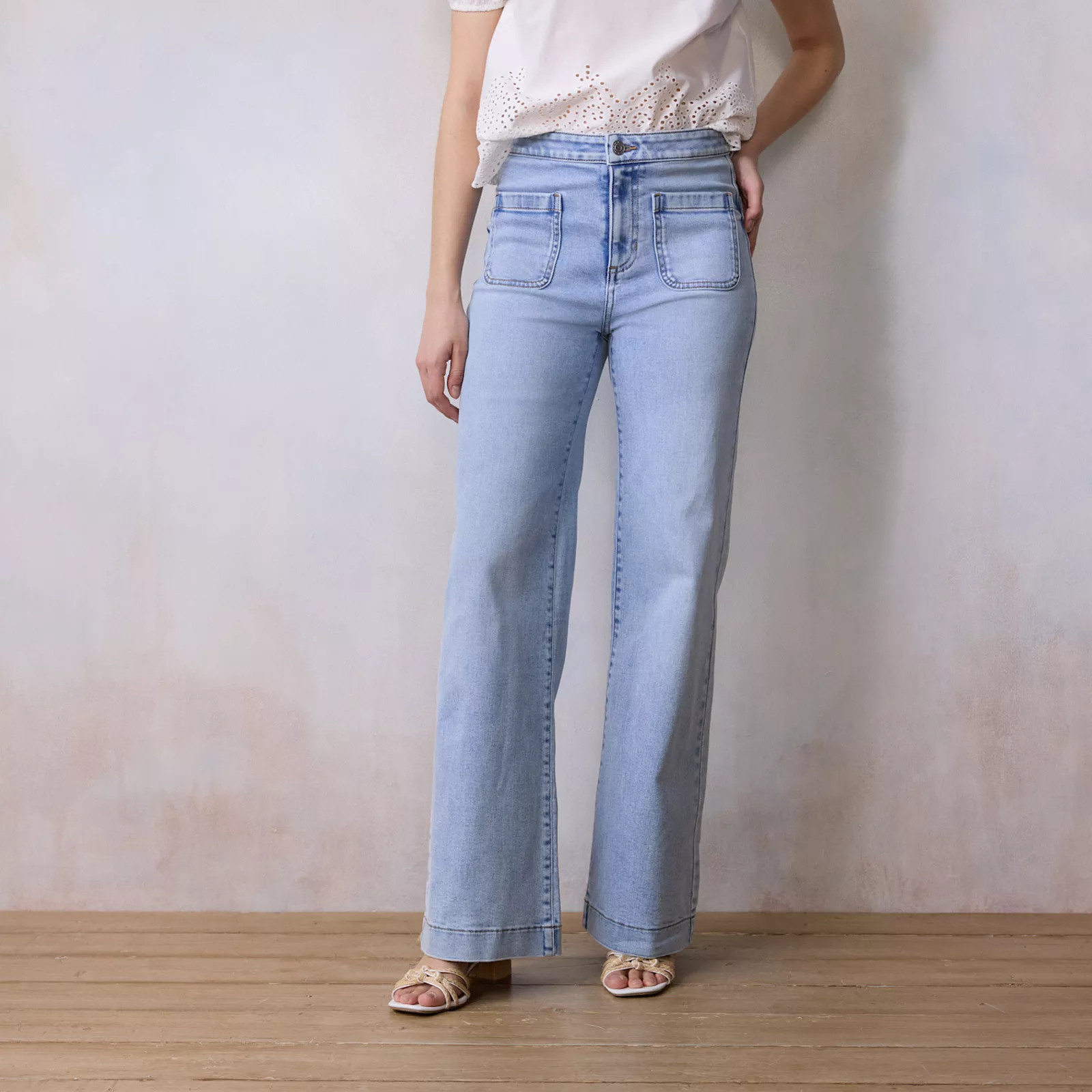 Women's LC Lauren Conrad Super High Rise Wide Leg Denim Trousers, Size: 14, Superlight Blue | Kohl's
