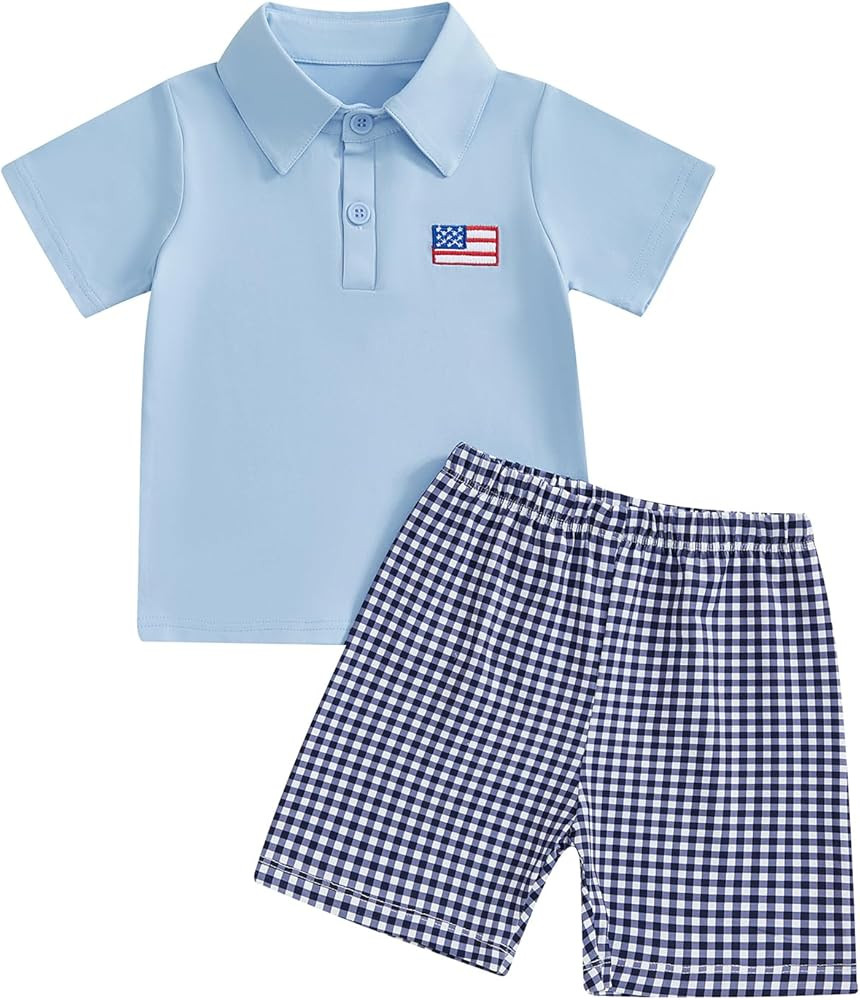 Toddler Baby Boy Clothes Plaid Color Block Button Down Shirt Elastic Waist Shorts Newborn Infant ... | Amazon (US)