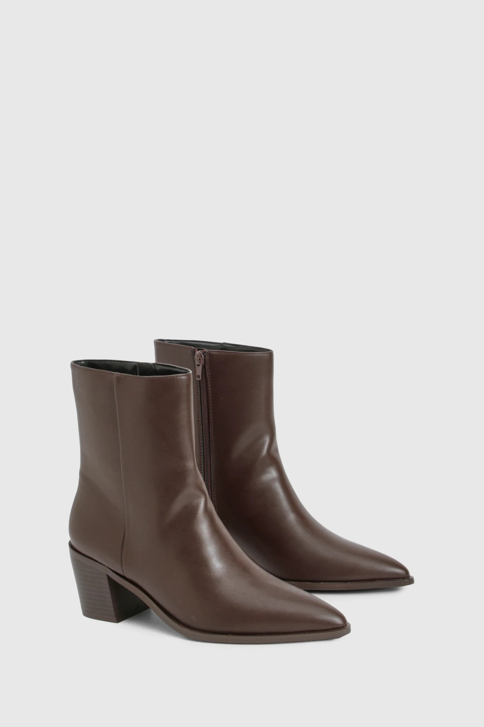 boohoo Women's Western Heeled Ankle Boots in Brown | Size: 5 | Boohoo.com (UK & IE)