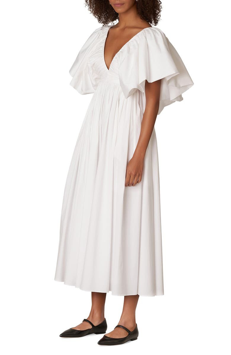 Carolina Herrera Flutter Sleeve V-Neck Midi Dress | Nordstrom | Nordstrom