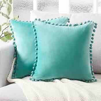 Top Finel Decorative Throw Pillow Covers with Pom Poms Soft Particles Velvet Solid Cushion Covers... | Amazon (US)