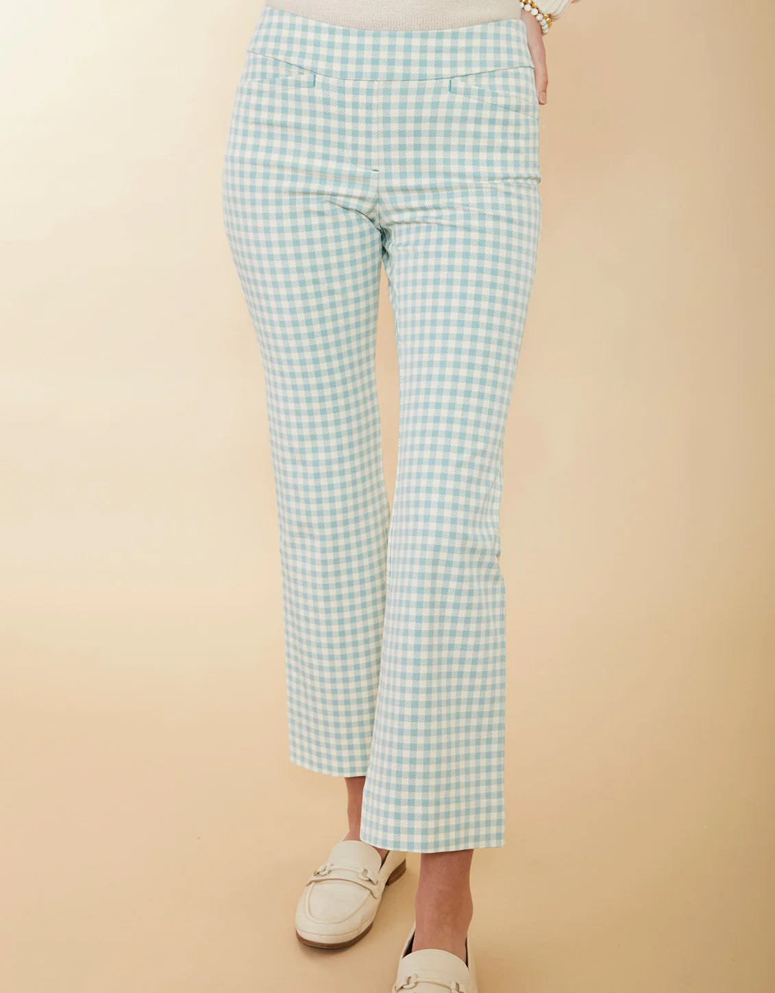Maren Kick Flare Pant Clara Gingham AquaHaze | Spartina 449